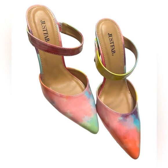 JustFab Pointed Toe Rainbow Colored Heels - Picture 2 of 7